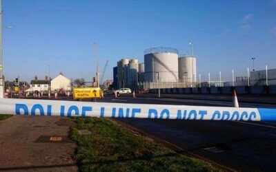 Police cordon setup near the River Yare in Great Yarmouth following the discovery of an unexploded bomb.