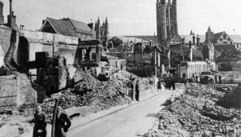 Bomb damage following the ‘Baedeker’ raid near Canterbury Cathedral, 1942. Image credit: Kent Online