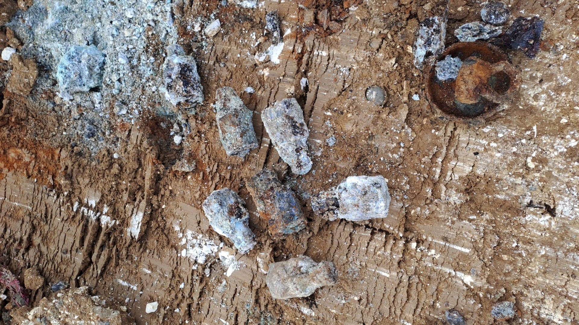 Close-up image of MK-4 British Incendiary Bomb noses discovered during UXO Target Investigation in Kent