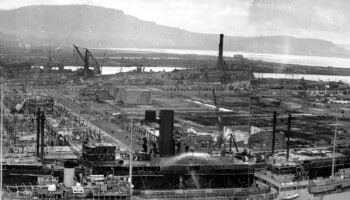 Extent of destruction at the Harland & Wolff shipyard following the Belfast Blitz. Image credit: WartimeNI