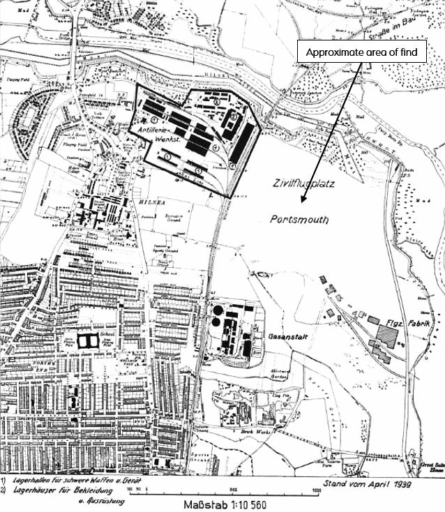 Luftwaffe reconnaissance map of the incident area in Portsmouth from 1939.